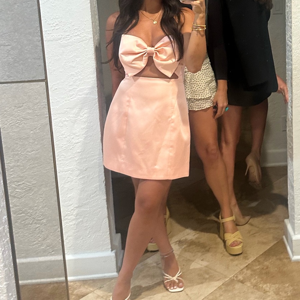 Revolve Sau Lee Pink Mini Dress with Bow Detail